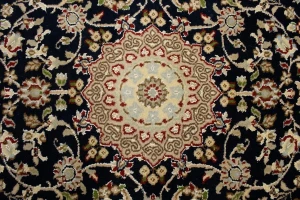Dark Navy Floral 3X12 Indo-Nain Oriental Runner Rug