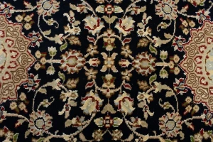Dark Navy Floral 3X12 Indo-Nain Oriental Runner Rug
