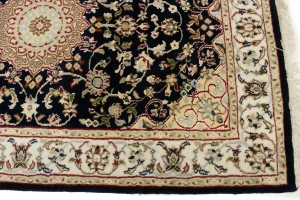 Dark Navy Floral 3X12 Indo-Nain Oriental Runner Rug