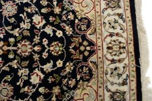 Dark Navy Floral 3X12 Indo-Nain Oriental Runner Rug