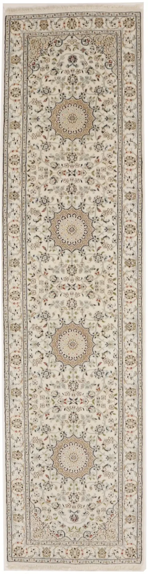 Cream Floral 3X11 Indo-Nain Oriental Runner Rug