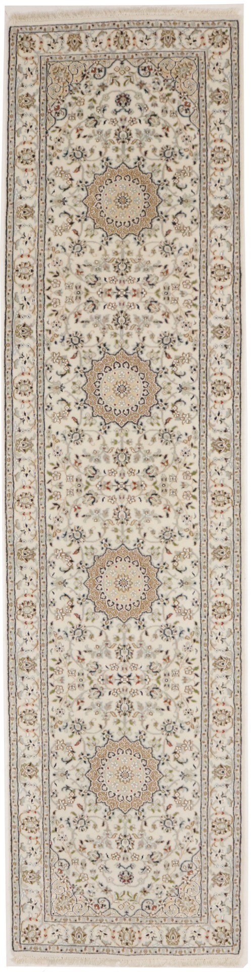 Cream Floral 3X10 Indo-Nain Oriental Runner Rug