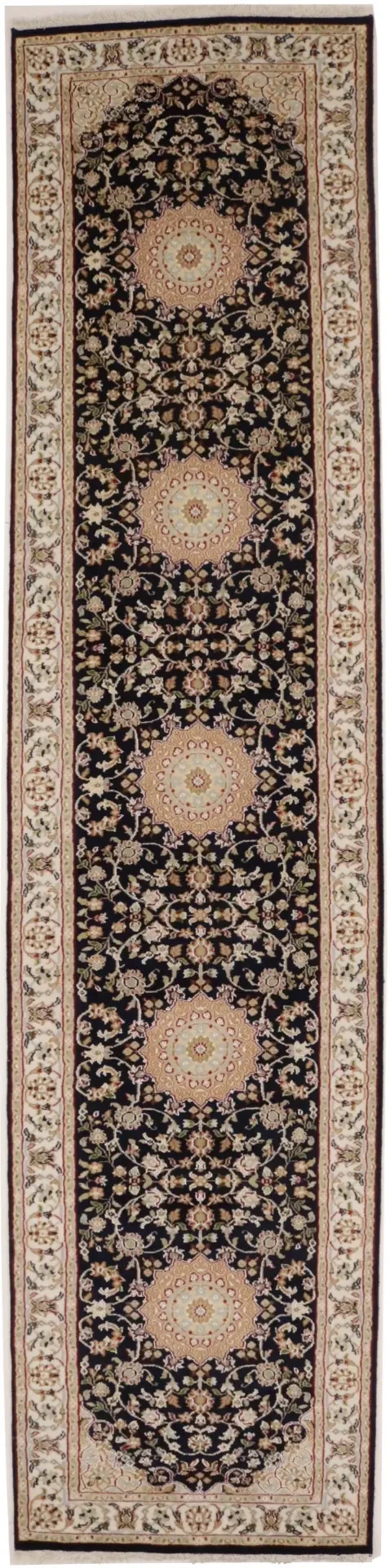 Dark Navy Floral 3X12 Indo-Nain Oriental Runner Rug