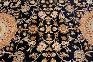 Dark Navy Floral 3X12 Indo-Nain Oriental Runner Rug