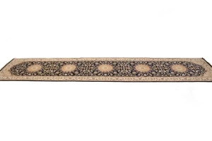Dark Navy Floral 3X12 Indo-Nain Oriental Runner Rug