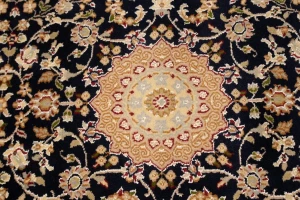 Dark Navy Floral 3X12 Indo-Nain Oriental Runner Rug