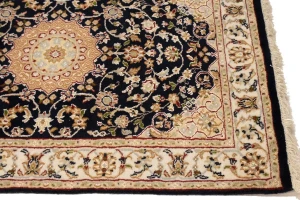 Dark Navy Floral 3X12 Indo-Nain Oriental Runner Rug