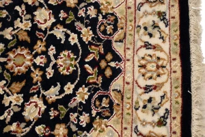 Dark Navy Floral 3X12 Indo-Nain Oriental Runner Rug