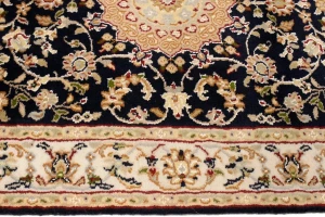 Dark Navy Floral 3X12 Indo-Nain Oriental Runner Rug