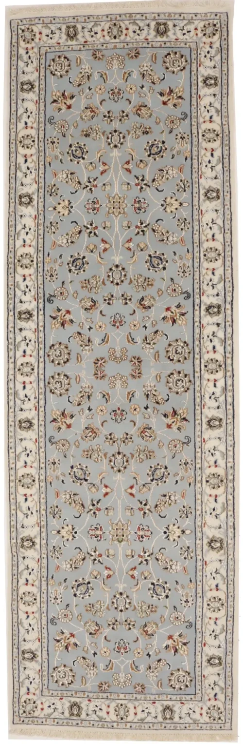 Light Blue-gray Floral 3X8 Indo-Nain Oriental Runner Rug