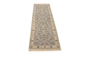 Light Blue-gray Floral 3X8 Indo-Nain Oriental Runner Rug