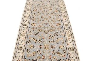 Light Blue-gray Floral 3X8 Indo-Nain Oriental Runner Rug
