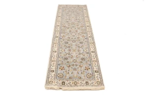 Light Blue-gray Floral 3X8 Indo-Nain Oriental Runner Rug