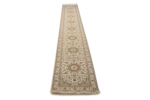 Cream Floral 3X18 Indo-Nain Oriental Runner Rug