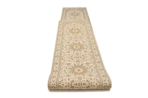 Cream Floral 3X18 Indo-Nain Oriental Runner Rug