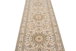 Cream Floral 3X18 Indo-Nain Oriental Runner Rug