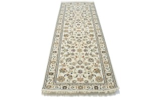 Cream Floral 3X8 Indo-Nain Oriental Runner Rug