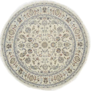 Cream Floral 6X6 Indo-Nain Oriental Round Rug