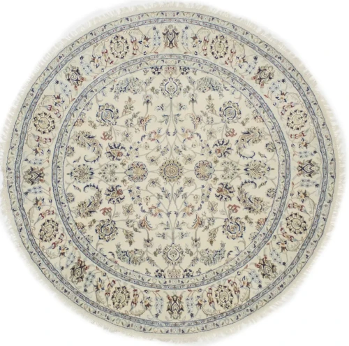 Cream Floral 6X6 Indo-Nain Oriental Round Rug