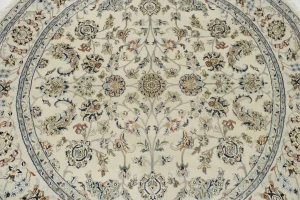 Cream Floral 6X6 Indo-Nain Oriental Round Rug