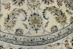 Cream Floral 6X6 Indo-Nain Oriental Round Rug