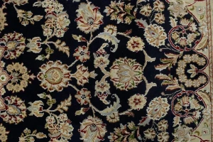 Dark Navy Floral 6X9 Indo-Nain Oriental Rug