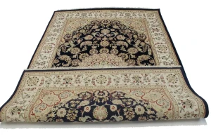 Dark Navy Floral 6X9 Indo-Nain Oriental Rug