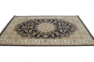Dark Navy Floral 6X9 Indo-Nain Oriental Rug