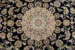 Dark Navy Floral 6X9 Indo-Nain Oriental Rug