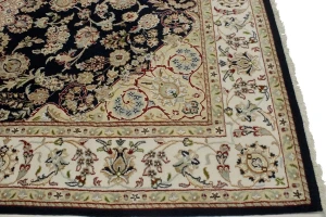 Dark Navy Floral 6X9 Indo-Nain Oriental Rug