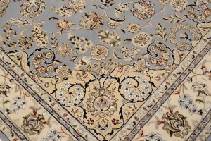 Light Blue Floral 6'3X9'7 Indo-Nain Oriental Rug