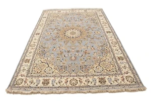 Light Blue Floral 6'3X9'7 Indo-Nain Oriental Rug