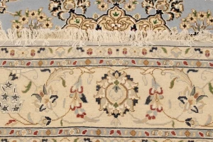 Light Blue Floral 6'3X9'7 Indo-Nain Oriental Rug