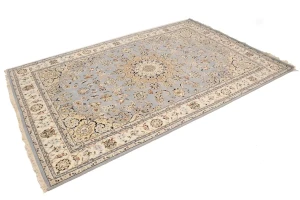 Light Blue Floral 6'3X9'7 Indo-Nain Oriental Rug