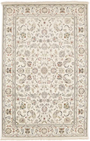 Cream Floral 6X9 Indo-Nain Oriental Rug