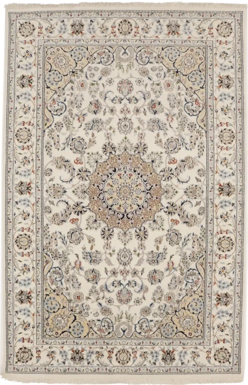 Cream Floral 6X9 Indo-Nain Oriental Rug