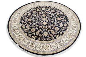 Dark Navy Floral 7X7 Indo-Nain Oriental Round Rug