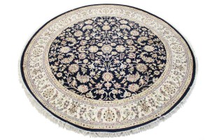 Dark Navy Floral 7X7 Indo-Nain Oriental Round Rug