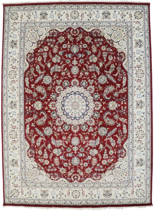 Red Floral 9X12 Indo-Nain Oriental Rug