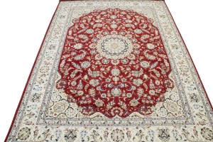 Red Floral 9X12 Indo-Nain Oriental Rug