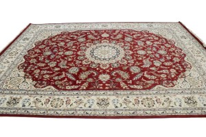 Red Floral 9X12 Indo-Nain Oriental Rug