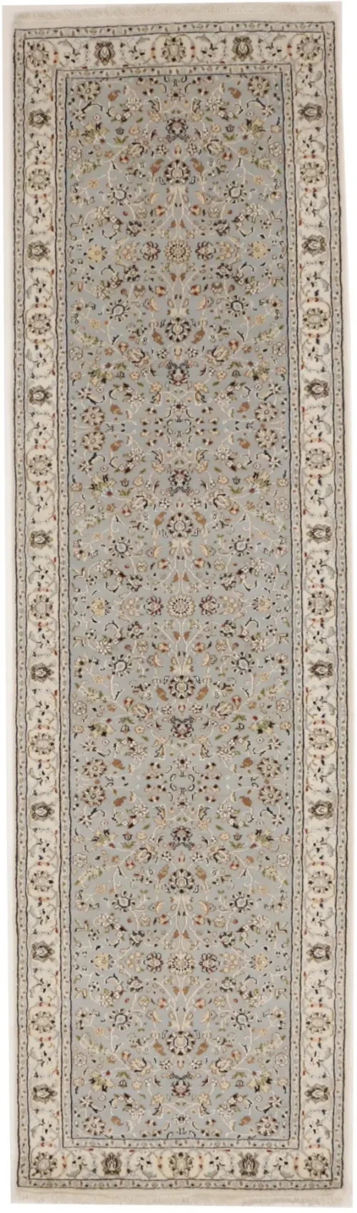 Light Blue-gray Floral 3X10 Indo-Nain Oriental Runner Rug