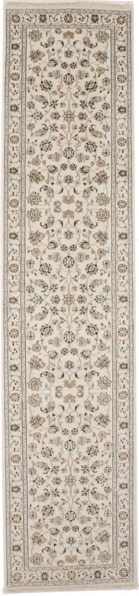 Cream Floral 3X12 Indo-Nain Oriental Runner Rug