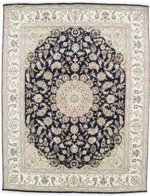 Dark Navy Floral 8X10 Indo-Nain Oriental Rug