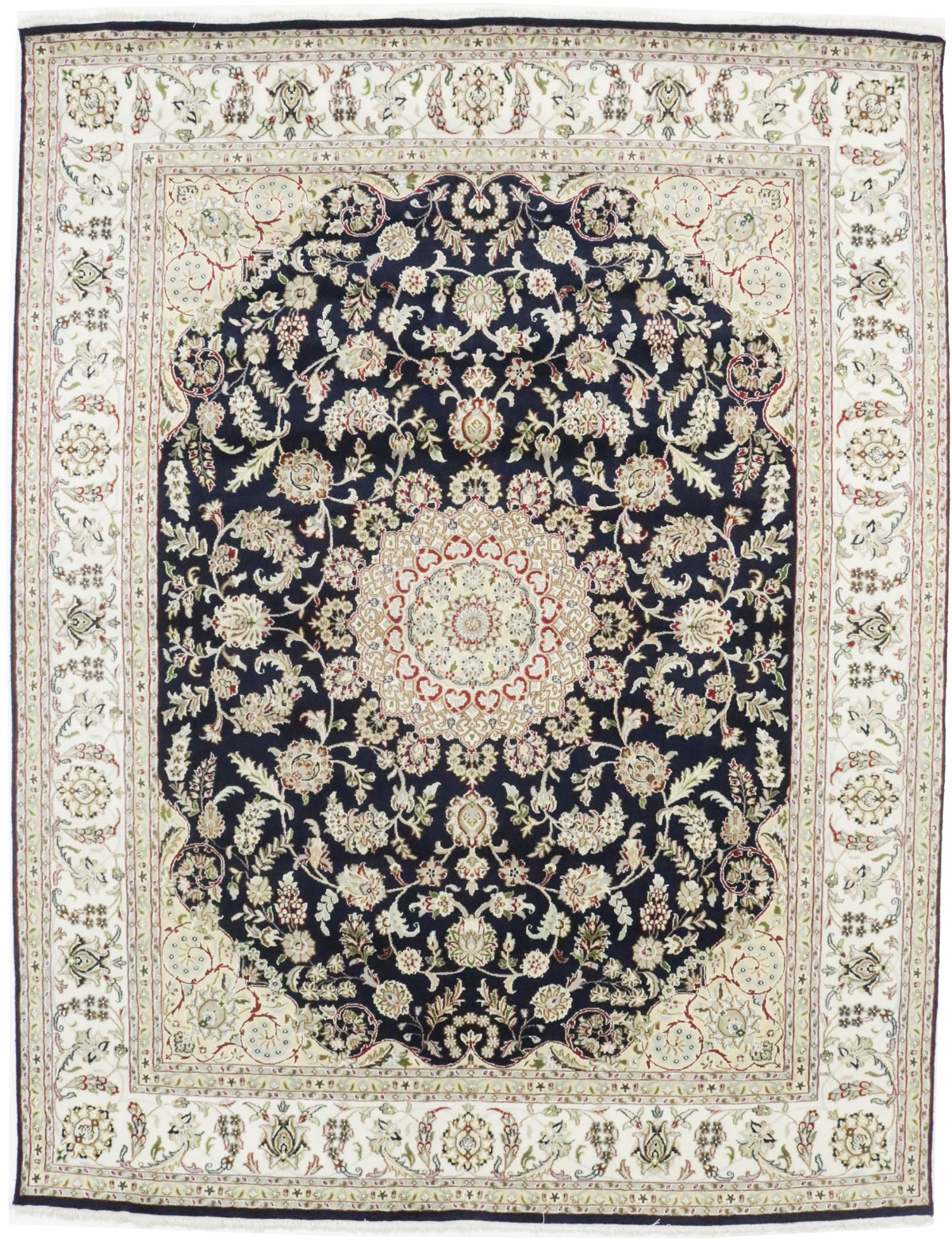 Dark Navy Floral 8X10 Indo-Nain Oriental Rug