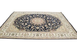 Dark Navy Floral 8X10 Indo-Nain Oriental Rug