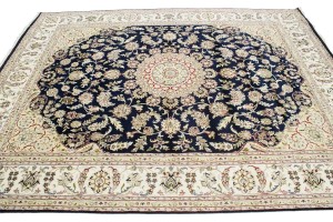 Dark Navy Floral 8X10 Indo-Nain Oriental Rug