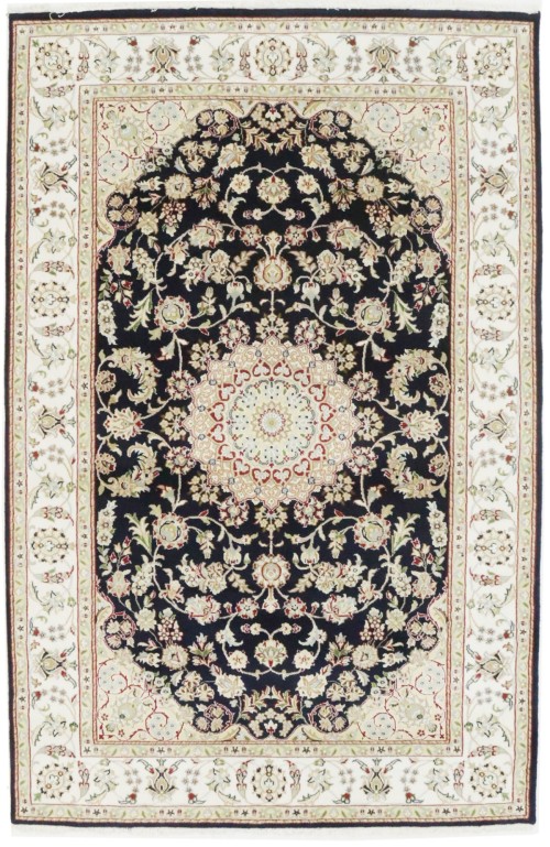 Dark Navy Floral 5X8 Indo-Nain Oriental Rug