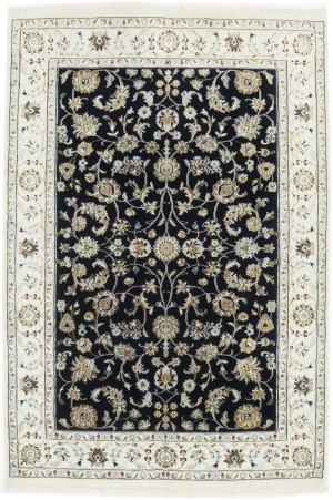 Dark Navy Floral 4X6 Indo-Nain Oriental Rug