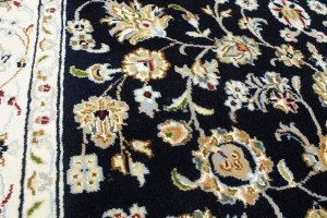 Dark Navy Floral 4X6 Indo-Nain Oriental Rug